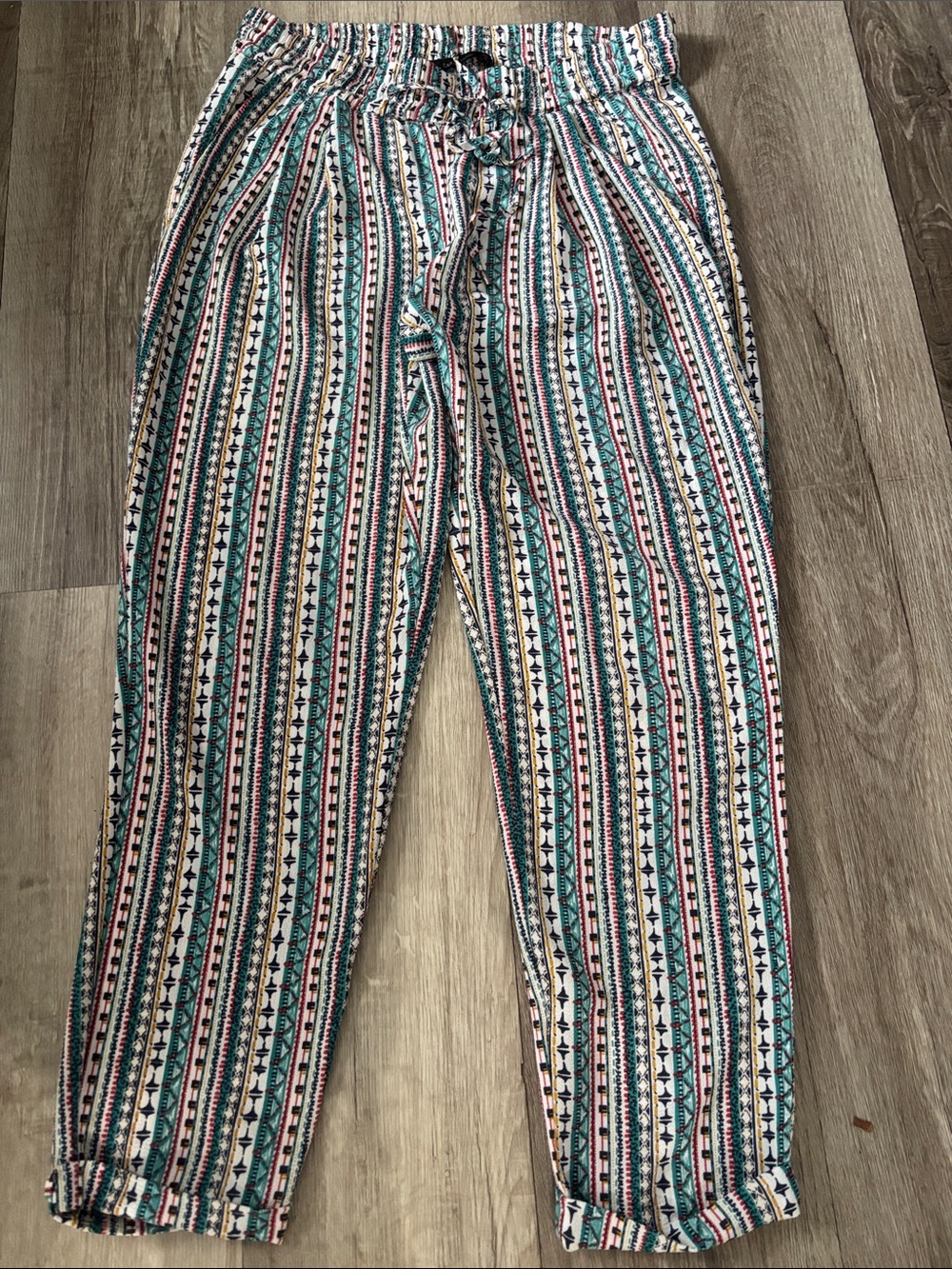 Zara Casual Striped Drawstring women Pants in Teal & Pink